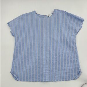 Nordstrom Striped Cap Sleeve Blouse boxy relaxed coastal cotton lightweight L